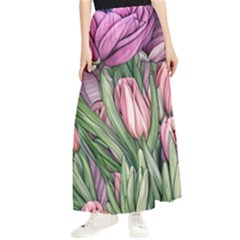 Chic Choice Classic Watercolor Flowers Maxi Chiffon Skirt by GardenOfOphir