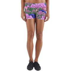 Broken And Budding Watercolor Flowers Yoga Shorts by GardenOfOphir