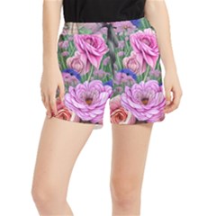 Broken And Budding Watercolor Flowers Women s Runner Shorts by GardenOfOphir