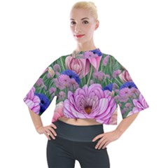 Broken And Budding Watercolor Flowers Mock Neck Tee by GardenOfOphir