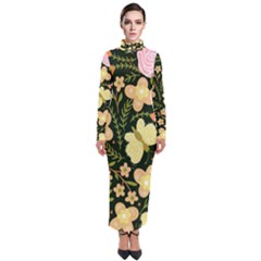 Flowers Rose Blossom Pattern Creative Motif Turtleneck Maxi Dress by Ravend