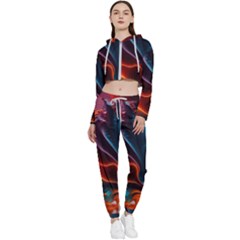 Ai Generated Swirl Splash Blaze Design Art Cropped Zip Up Lounge Set by Ravend