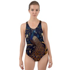 Peacock Plumage Bird Decorative Pattern Graceful Cut-out Back One Piece Swimsuit by Ravend