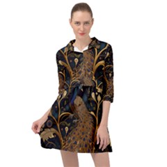 Peacock Plumage Bird Decorative Pattern Graceful Mini Skater Shirt Dress by Ravend