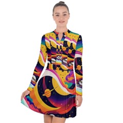 Ai Generated Moon Art Design Graphic Shape Long Sleeve Panel Dress by Ravend