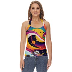 Ai Generated Moon Art Design Graphic Shape Basic Halter Top by Ravend