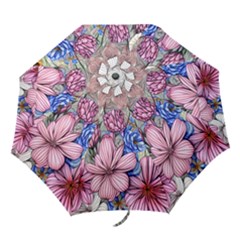 Broken And Budding Watercolor Flowers Folding Umbrellas by GardenOfOphir