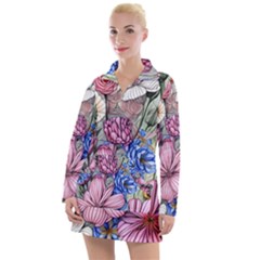 Broken And Budding Watercolor Flowers Women s Long Sleeve Casual Dress by GardenOfOphir