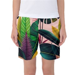 Ai Generated Tropical Leaves Foliage Wallpaper Women s Basketball Shorts by Ravend