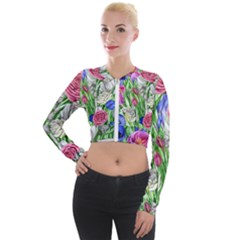 Celestial And Charming Florals Long Sleeve Cropped Velvet Jacket by GardenOfOphir