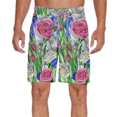 Celestial And Charming Florals Men s Beach Shorts by GardenOfOphir