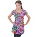 Bright And Brilliant Bouquet Puff Sleeve Tunic Top View1