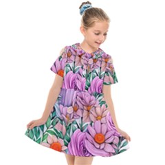 Bright And Brilliant Bouquet Kids  Short Sleeve Shirt Dress by GardenOfOphir