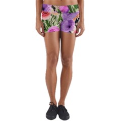 Brittle And Broken Blossoms Yoga Shorts by GardenOfOphir