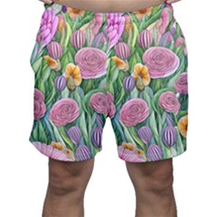 Delicate And Dazzling Watercolor Flowers Men s Shorts by GardenOfOphir