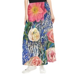 Captivating Watercolor Flowers Maxi Chiffon Skirt by GardenOfOphir