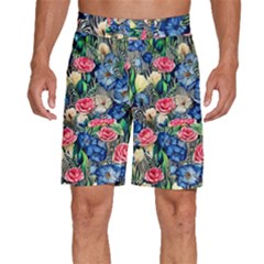 Exquisite Watercolor Flowers Men s Beach Shorts by GardenOfOphir