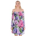 Majestic Watercolor Flowers Off Shoulder Skater Dress View1