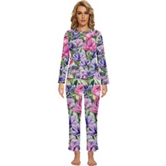 Majestic Watercolor Flowers Womens  Long Sleeve Lightweight Pajamas Set by GardenOfOphir