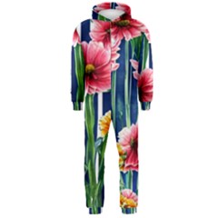 Charming And Cheerful Watercolor Flowers Hooded Jumpsuit (men) by GardenOfOphir