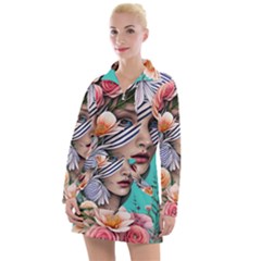 Whimsy Lady Combined Watercolor Flowers Women s Long Sleeve Casual Dress by GardenOfOphir