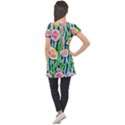 Dazzling Watercolor Flowers Puff Sleeve Tunic Top View2