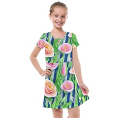 Dazzling Watercolor Flowers Kids  Cross Web Dress by GardenOfOphir