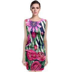 Classy Botanicals – Watercolor Flowers Botanical Classic Sleeveless Midi Dress by GardenOfOphir