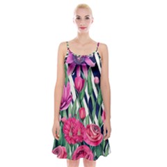 Classy Botanicals – Watercolor Flowers Botanical Spaghetti Strap Velvet Dress by GardenOfOphir