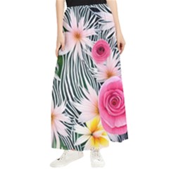 Classy And Chic Watercolor Flowers Maxi Chiffon Skirt by GardenOfOphir