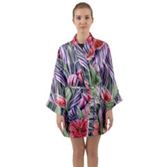 Charming Watercolor Flowers Long Sleeve Satin Kimono by GardenOfOphir