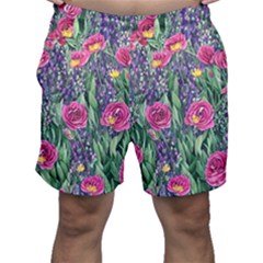 Dazzling Watercolor Flowers And Foliage Men s Shorts by GardenOfOphir