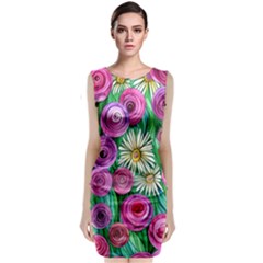 Tropical Flowers Pattern Sleeveless Velvet Midi Dress by GardenOfOphir