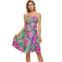 Tropical Flowers Pattern Sleeveless Tie Front Chiffon Dress View1