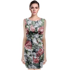 Retro Topical Botanical Flowers Sleeveless Velvet Midi Dress by GardenOfOphir