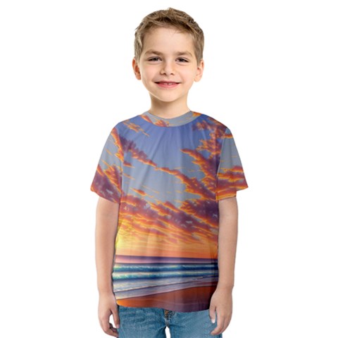 Summer Sunset Over Beach Kids  Sport Mesh Tee by GardenOfOphir