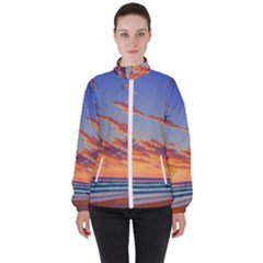 Summer Sunset Over Beach Women s High Neck Windbreaker by GardenOfOphir