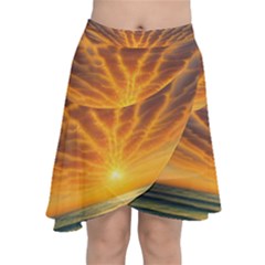 Waves At Sunset Chiffon Wrap Front Skirt by GardenOfOphir