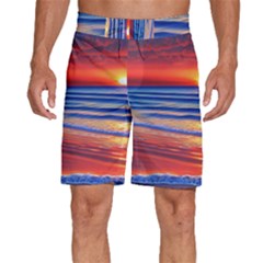 Golden Sunset Over Beach Men s Beach Shorts by GardenOfOphir