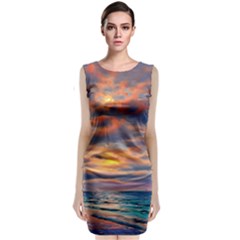 Serene Sunset Over Beach Classic Sleeveless Midi Dress by GardenOfOphir