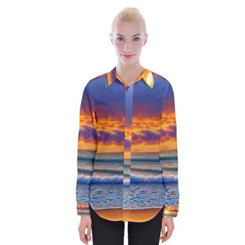 Summer Sunset Over The Ocean Womens Long Sleeve Shirt by GardenOfOphir