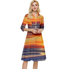 Nature s Sunset Over Beach Classy Knee Length Dress by GardenOfOphir