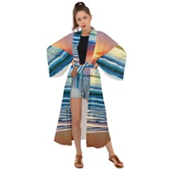 Sunset Beach Waves Maxi Kimono by GardenOfOphir