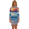 Sunset Beach Waves Long Sleeve Shirt Collar Bodycon Dress View1