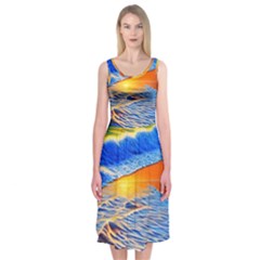 Summer Sunset At The Beach Midi Sleeveless Dress by GardenOfOphir