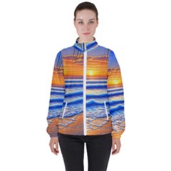 Summer Sunset Surf Women s High Neck Windbreaker by GardenOfOphir