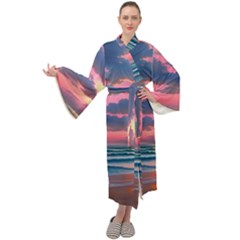 Sunset Over The Beach Maxi Velvet Kimono by GardenOfOphir