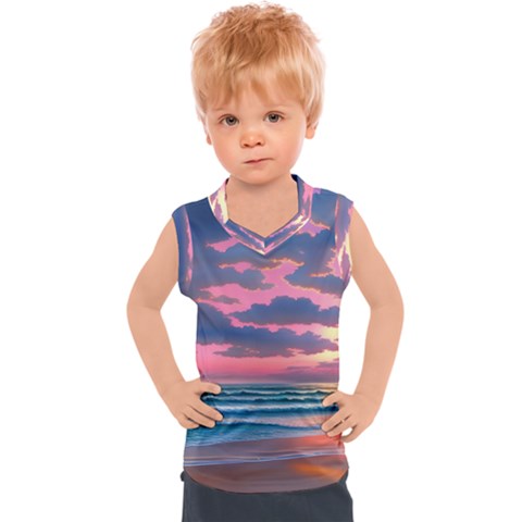 Sunset Over The Beach Kids  Sport Tank Top by GardenOfOphir