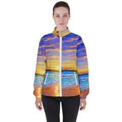 Sunrise At The Beach Women s High Neck Windbreaker by GardenOfOphir