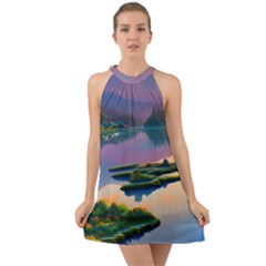 Astonishing Lake View Halter Tie Back Chiffon Dress by GardenOfOphir